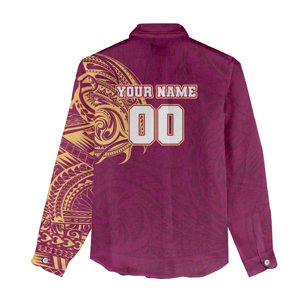 Personalized Brisbane Lions Polynesian Women Casual Shirt Tribal Chest and Sleeve Tattoo Heritage Warrior