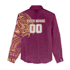 Personalized Brisbane Lions Polynesian Women Casual Shirt Tribal Chest and Sleeve Tattoo Heritage Warrior