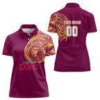 Personalized Brisbane Lions Polynesian Women Polo Shirt Tribal Chest and Sleeve Tattoo Heritage Warrior