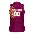 Personalized Brisbane Lions Polynesian Women Sleeveless Polo Shirt Tribal Chest and Sleeve Tattoo Heritage Warrior