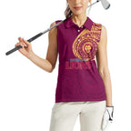 Personalized Brisbane Lions Polynesian Women Sleeveless Polo Shirt Tribal Chest and Sleeve Tattoo Heritage Warrior