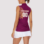 Personalized Brisbane Lions Polynesian Women Sleeveless Polo Shirt Tribal Chest and Sleeve Tattoo Heritage Warrior