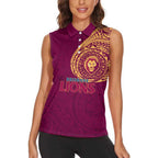 Personalized Brisbane Lions Polynesian Women Sleeveless Polo Shirt Tribal Chest and Sleeve Tattoo Heritage Warrior