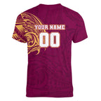 Personalized Brisbane Lions Polynesian Women V-Neck T-Shirt Tribal Chest and Sleeve Tattoo Heritage Warrior