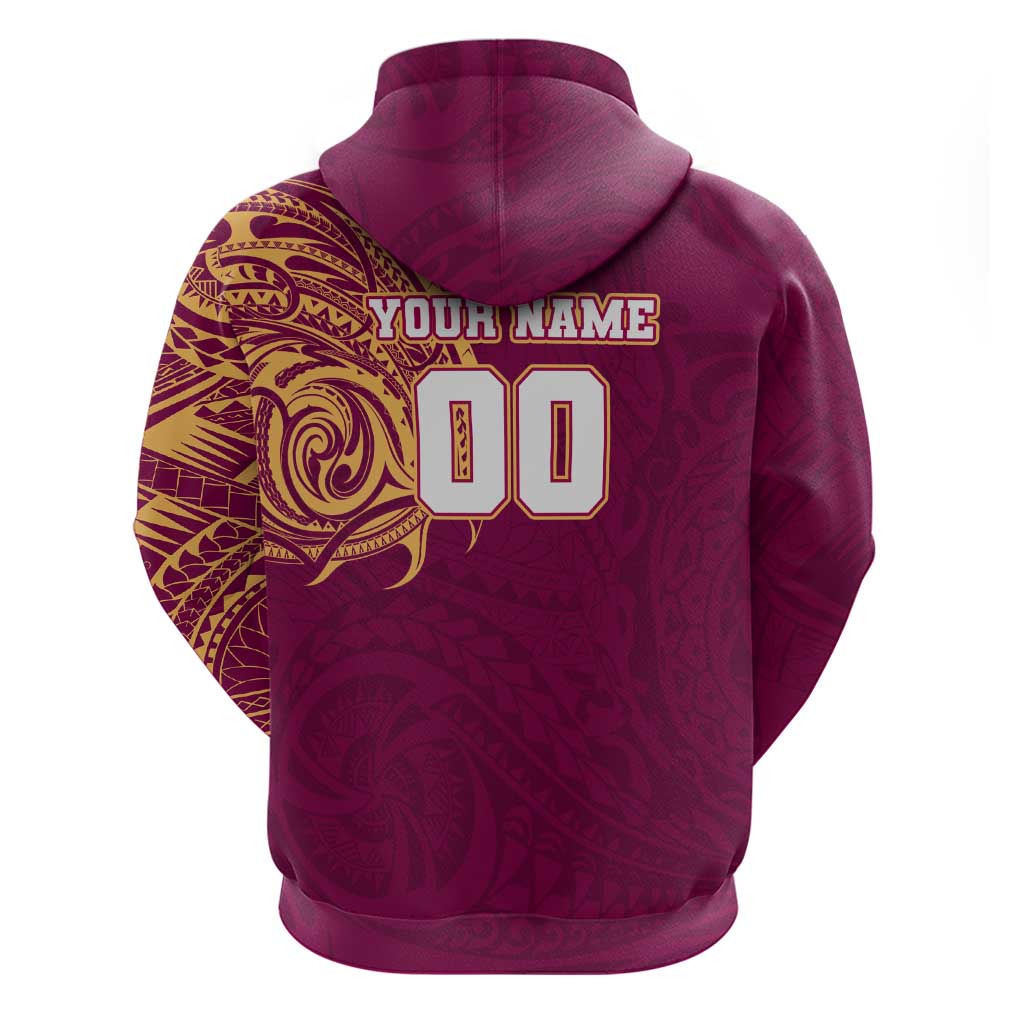 Personalized Brisbane Lions Polynesian Zip Hoodie Tribal Chest and Sleeve Tattoo Heritage Warrior