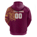 Personalized Brisbane Lions Polynesian Zip Hoodie Tribal Chest and Sleeve Tattoo Heritage Warrior