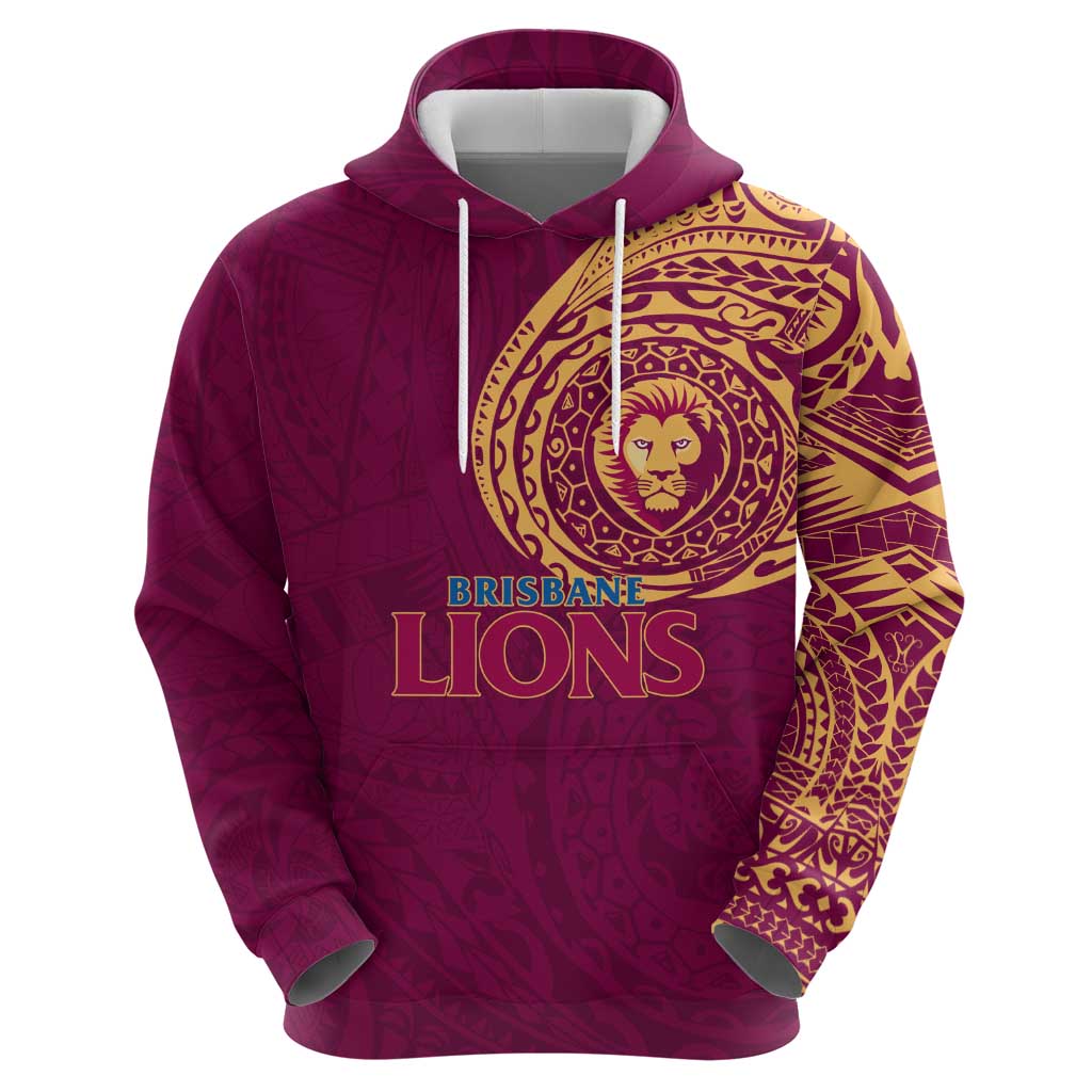 Personalized Brisbane Lions Polynesian Zip Hoodie Tribal Chest and Sleeve Tattoo Heritage Warrior