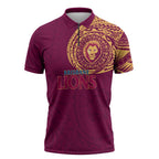 Personalized Brisbane Lions Polynesian Zipper Polo Shirt Tribal Chest and Sleeve Tattoo Heritage Warrior