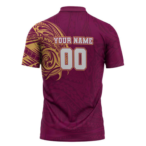 Personalized Brisbane Lions Polynesian Zipper Polo Shirt Tribal Chest and Sleeve Tattoo Heritage Warrior