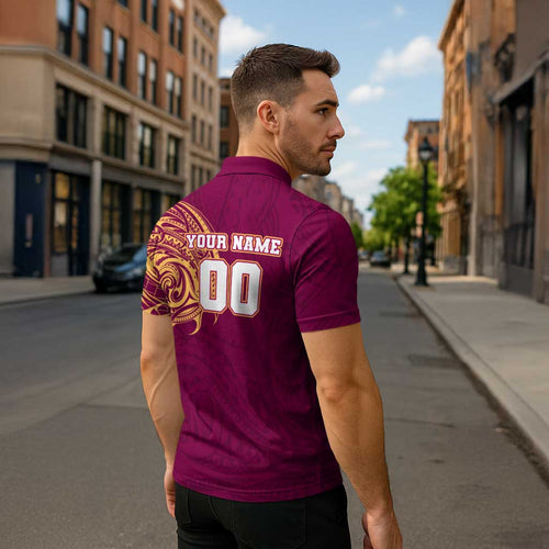 Personalized Brisbane Lions Polynesian Zipper Polo Shirt Tribal Chest and Sleeve Tattoo Heritage Warrior