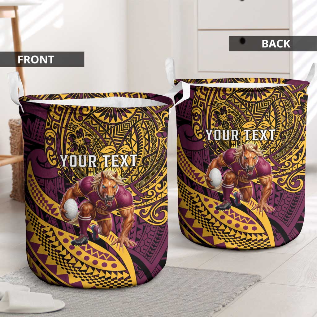 Personalised Brisbane Broncos Laundry Basket Polynesian Pattern Warrior Horse Rugby