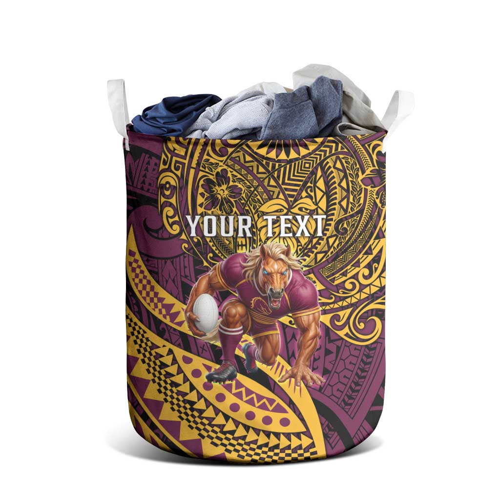Personalised Brisbane Broncos Laundry Basket Polynesian Pattern Warrior Horse Rugby