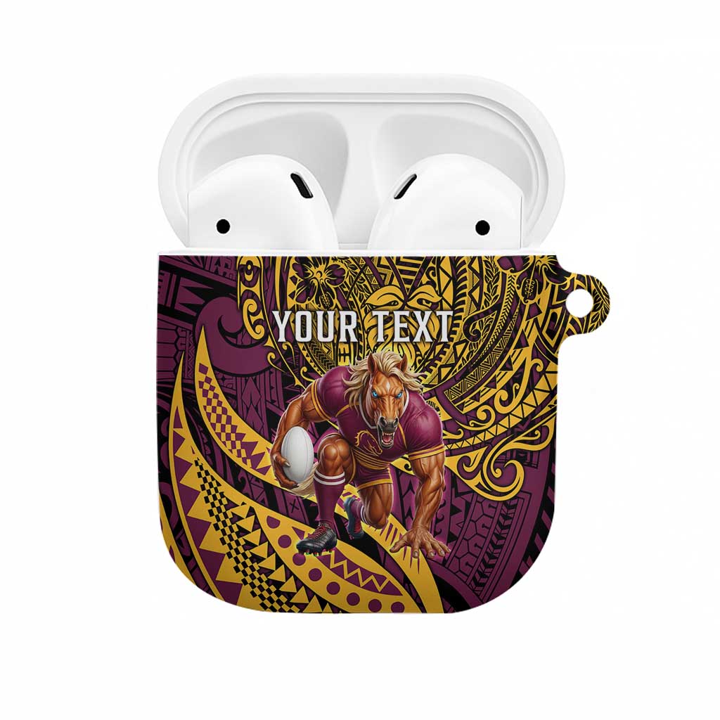 Personalised Brisbane Broncos AirPods Case Polynesian Pattern Warrior Horse Rugby