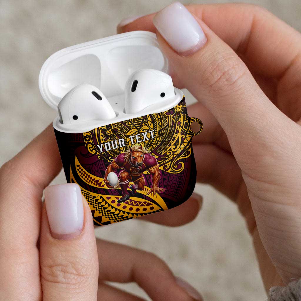 Personalised Brisbane Broncos AirPods Case Polynesian Pattern Warrior Horse Rugby
