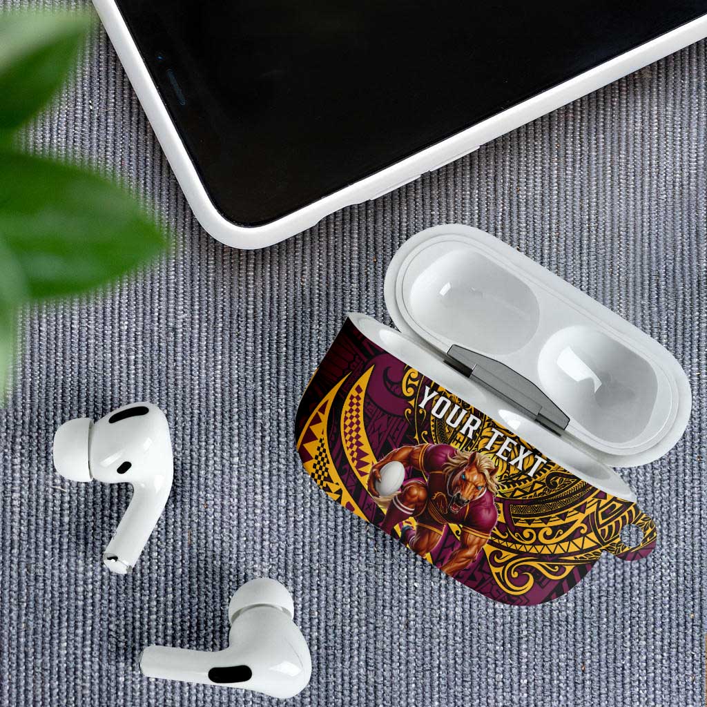 Personalised Brisbane Broncos AirPods Case Polynesian Pattern Warrior Horse Rugby