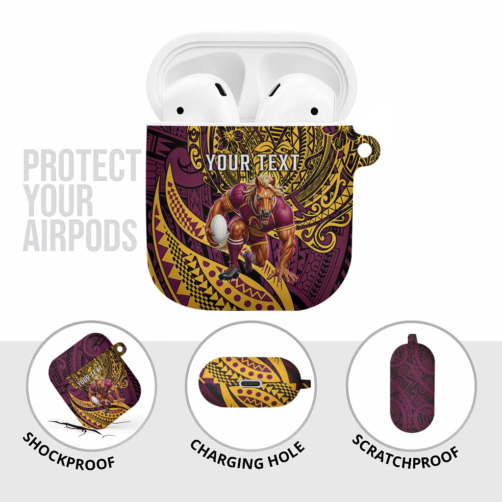 Personalised Brisbane Broncos AirPods Case Polynesian Pattern Warrior Horse Rugby