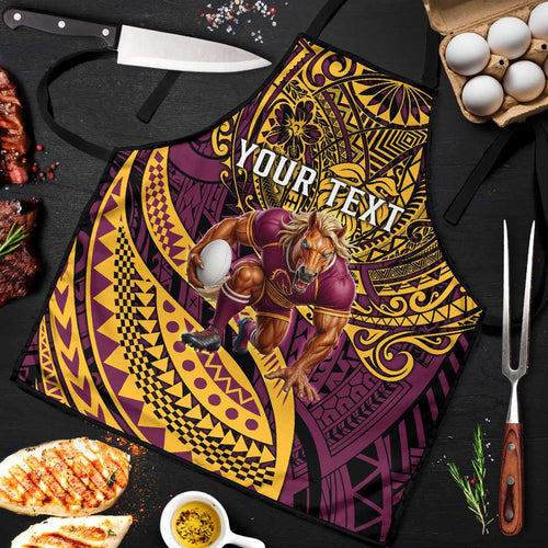 Personalised Brisbane Broncos Apron Polynesian Pattern Warrior Horse Rugby