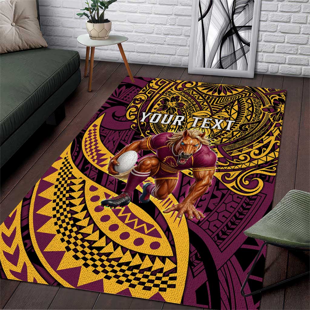 Personalised Brisbane Broncos Area Rug Polynesian Pattern Warrior Horse Rugby