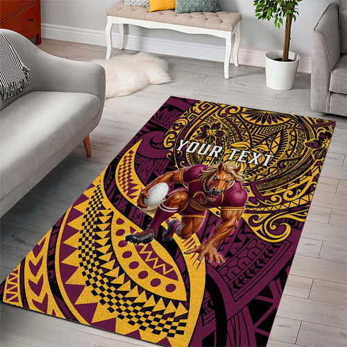 Personalised Brisbane Broncos Area Rug Polynesian Pattern Warrior Horse Rugby