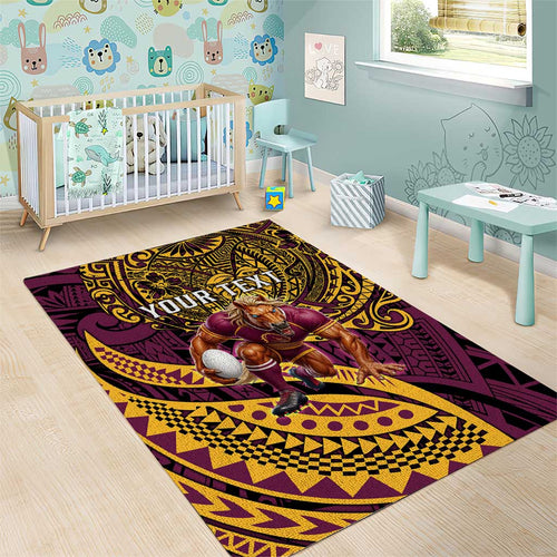 Personalised Brisbane Broncos Area Rug Polynesian Pattern Warrior Horse Rugby