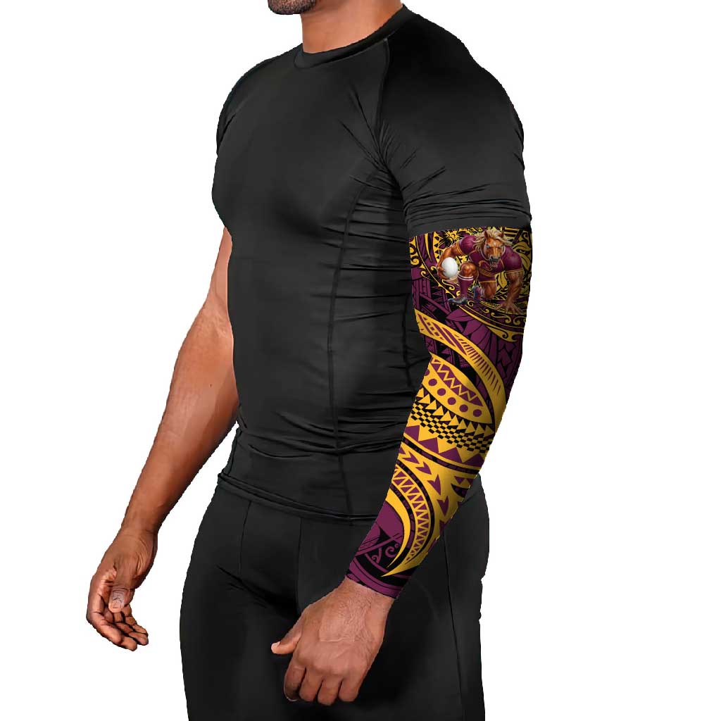 Personalised Brisbane Broncos Arm Sleeves Polynesian Pattern Warrior Horse Rugby