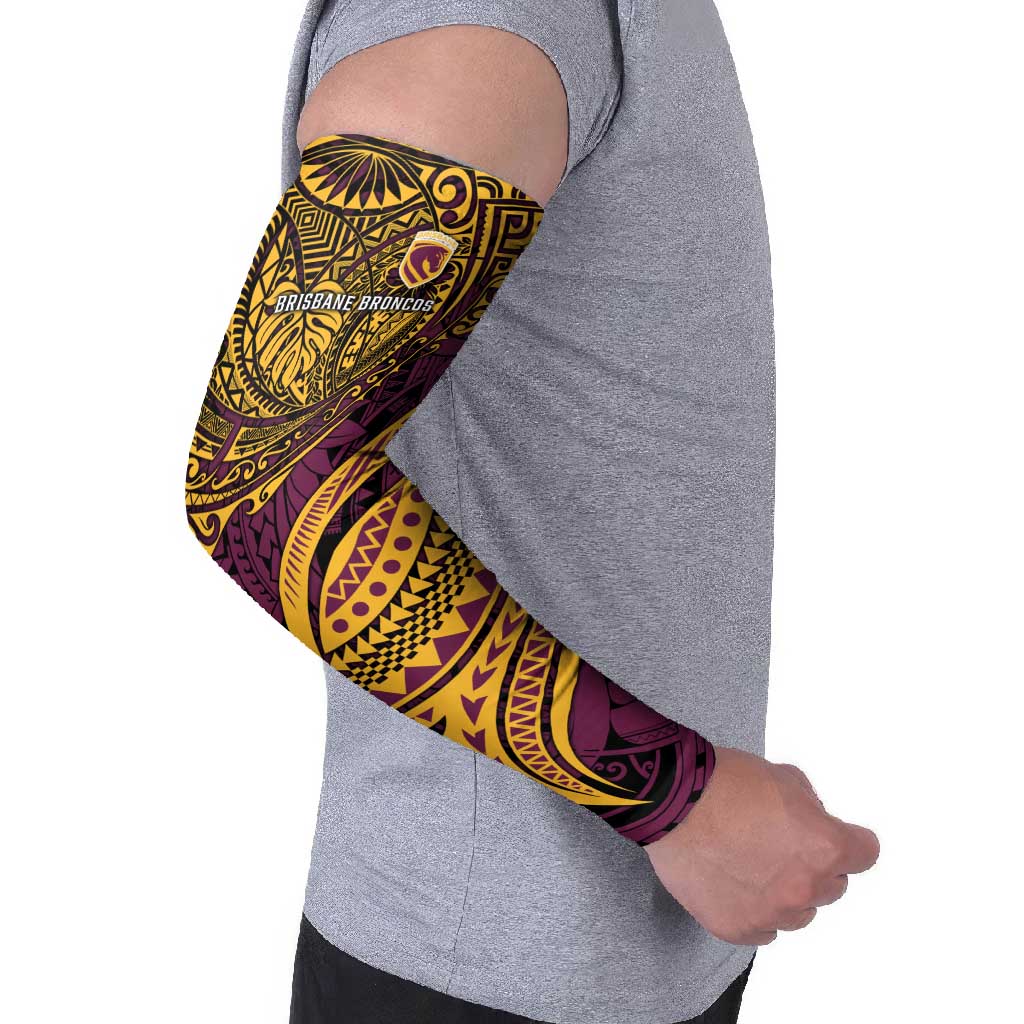 Personalised Brisbane Broncos Arm Sleeves Polynesian Pattern Warrior Horse Rugby