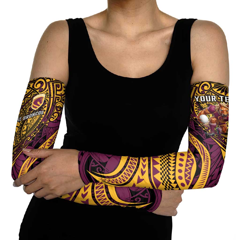 Personalised Brisbane Broncos Arm Sleeves Polynesian Pattern Warrior Horse Rugby