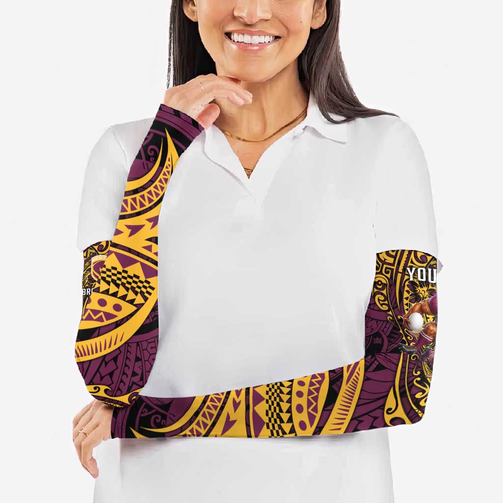 Personalised Brisbane Broncos Arm Sleeves Polynesian Pattern Warrior Horse Rugby