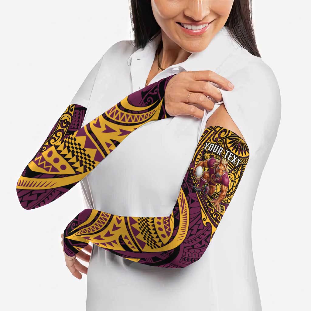 Personalised Brisbane Broncos Arm Sleeves Polynesian Pattern Warrior Horse Rugby