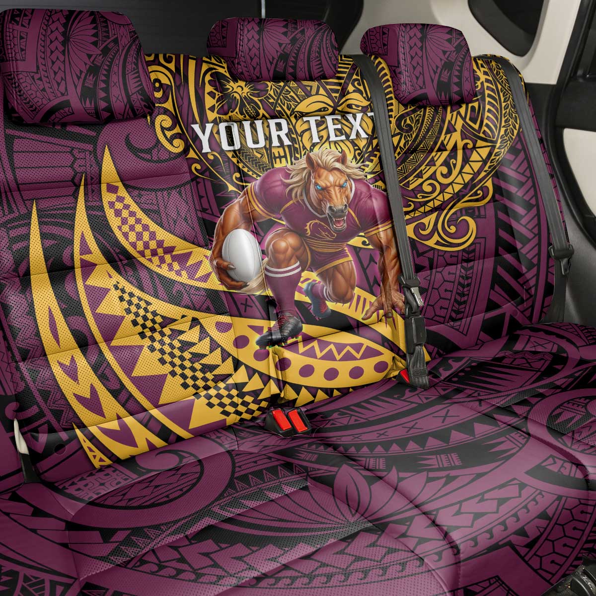 Personalised Brisbane Broncos Back Car Seat Cover Polynesian Pattern Warrior Horse Rugby