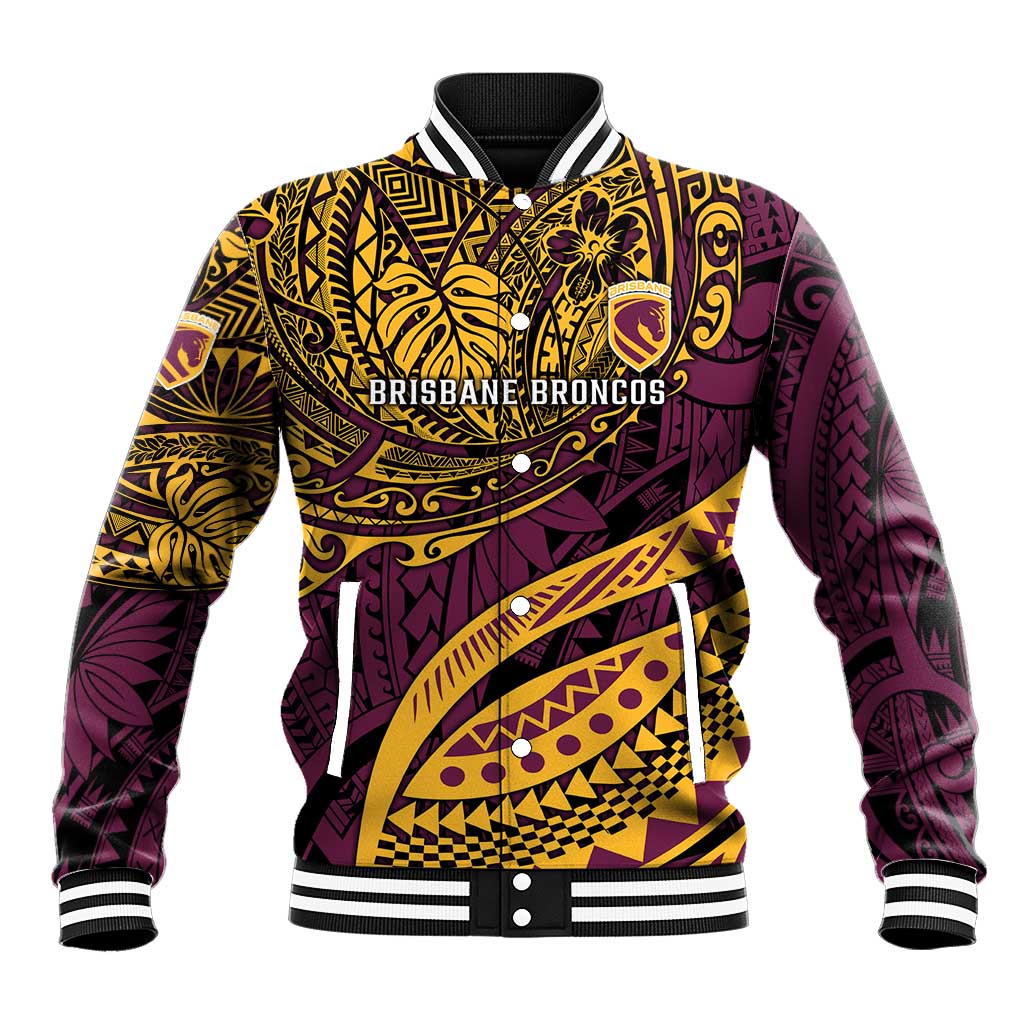 Personalised Brisbane Broncos Baseball Jacket Polynesian Pattern Warrior Horse Rugby
