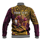 Personalised Brisbane Broncos Baseball Jacket Polynesian Pattern Warrior Horse Rugby