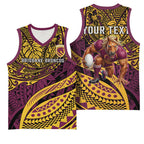 Personalised Brisbane Broncos Basketball Jersey Polynesian Pattern Warrior Horse Rugby