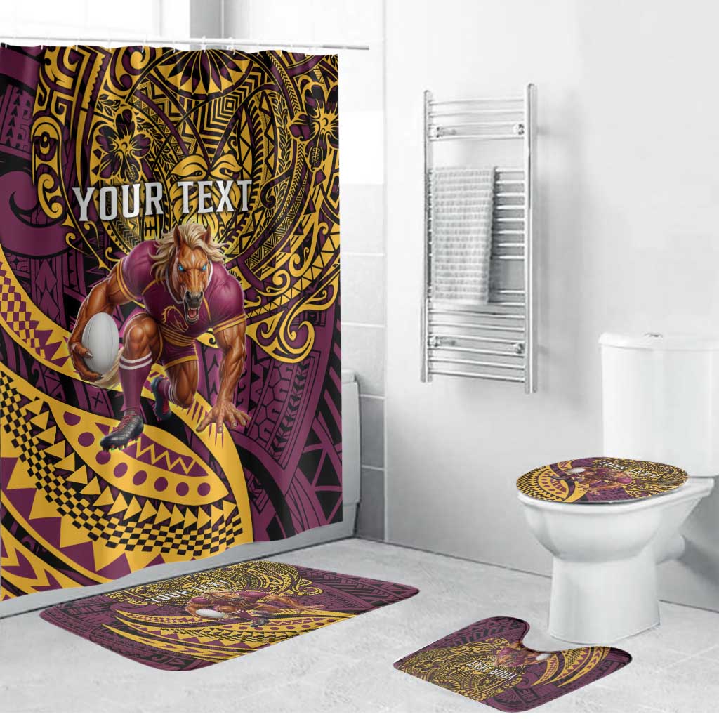Personalised Brisbane Broncos Bathroom Set Polynesian Pattern Warrior Horse Rugby