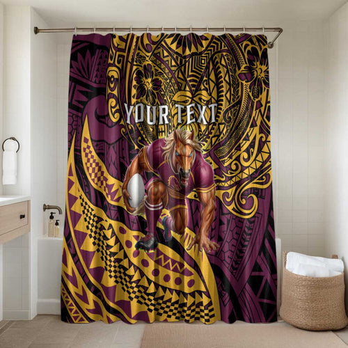 Personalised Brisbane Broncos Bathroom Set Polynesian Pattern Warrior Horse Rugby