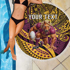 Personalised Brisbane Broncos Beach Blanket Polynesian Pattern Warrior Horse Rugby