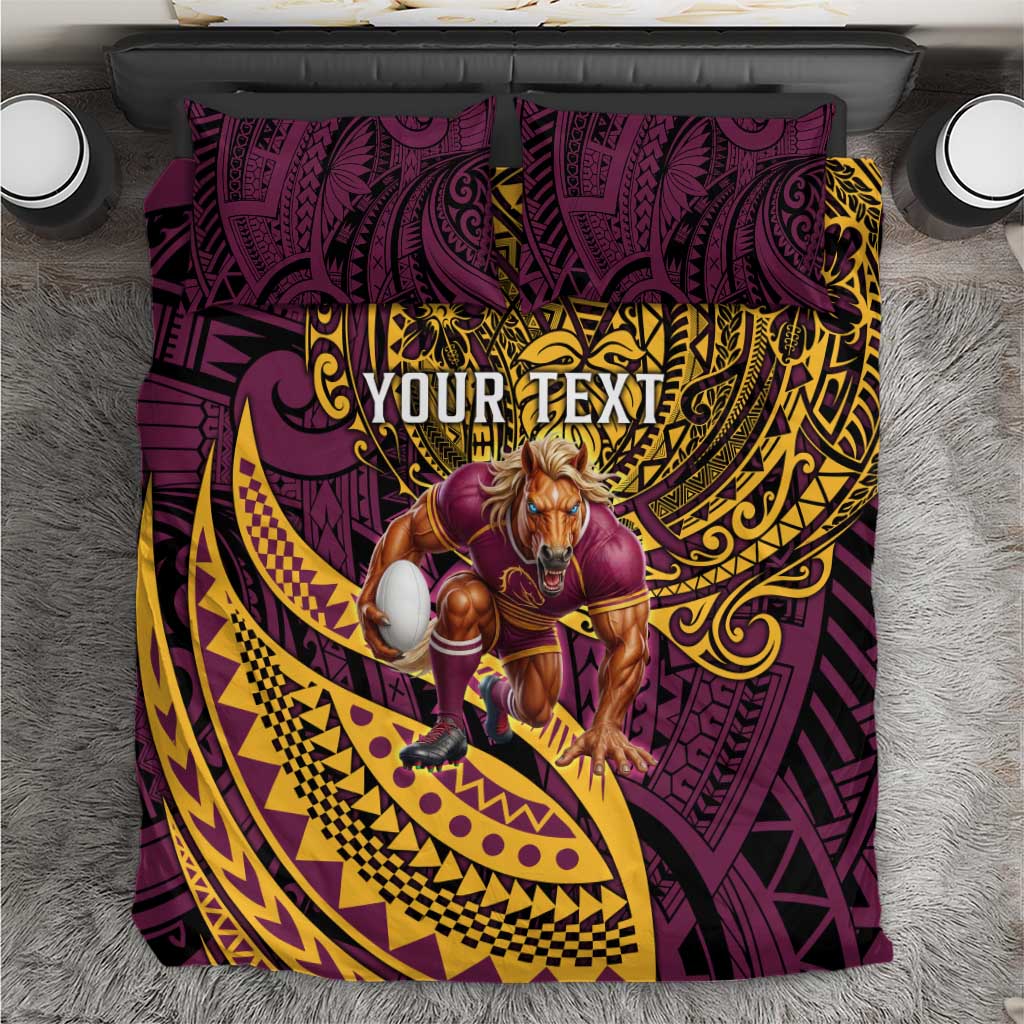 Personalised Brisbane Broncos Bedding Set Polynesian Pattern Warrior Horse Rugby