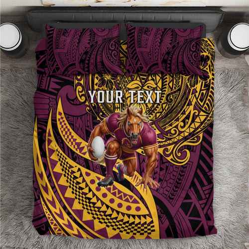 Personalised Brisbane Broncos Bedding Set Polynesian Pattern Warrior Horse Rugby