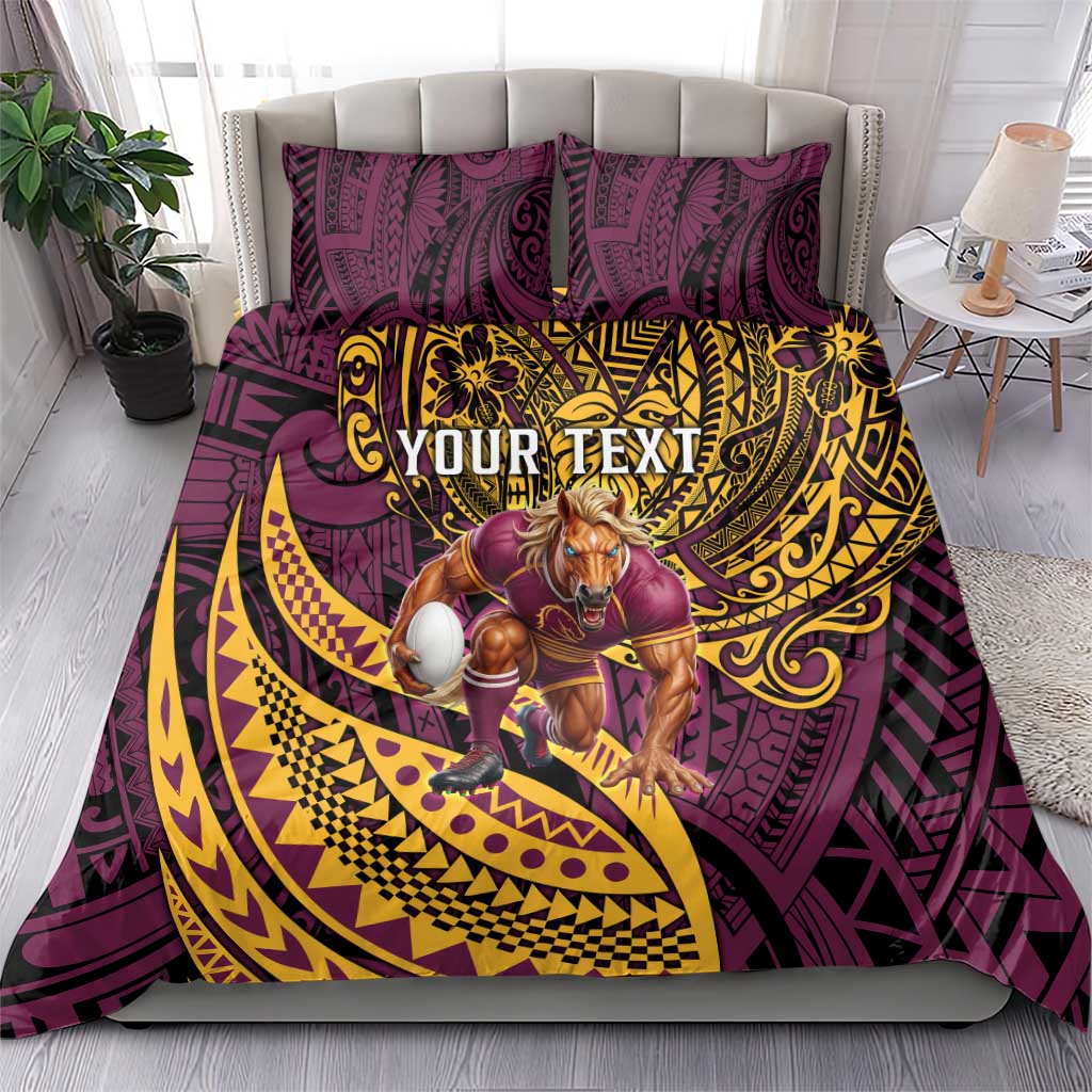 Personalised Brisbane Broncos Bedding Set Polynesian Pattern Warrior Horse Rugby