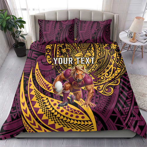 Personalised Brisbane Broncos Bedding Set Polynesian Pattern Warrior Horse Rugby
