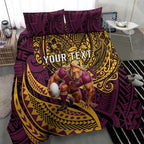 Personalised Brisbane Broncos Bedding Set Polynesian Pattern Warrior Horse Rugby