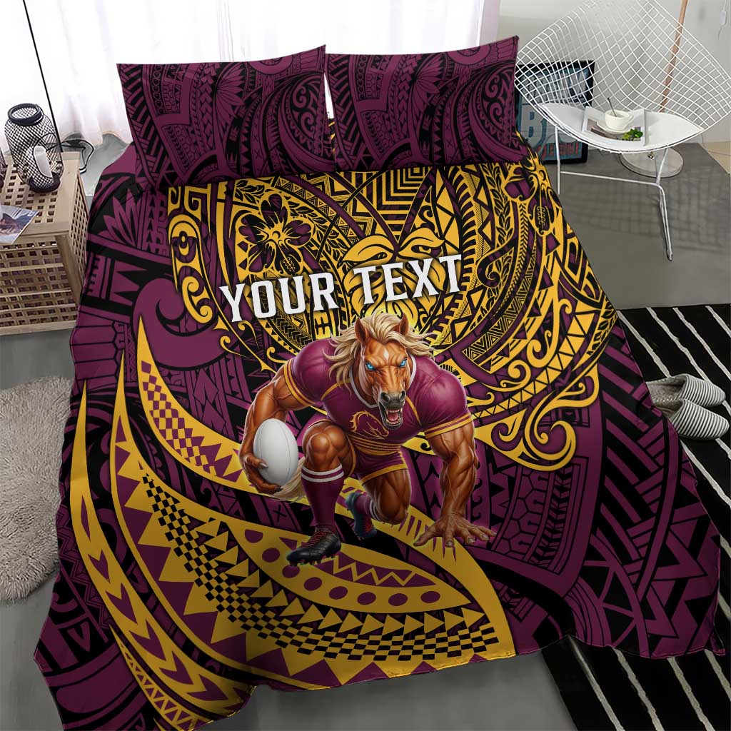 Personalised Brisbane Broncos Bedding Set Polynesian Pattern Warrior Horse Rugby
