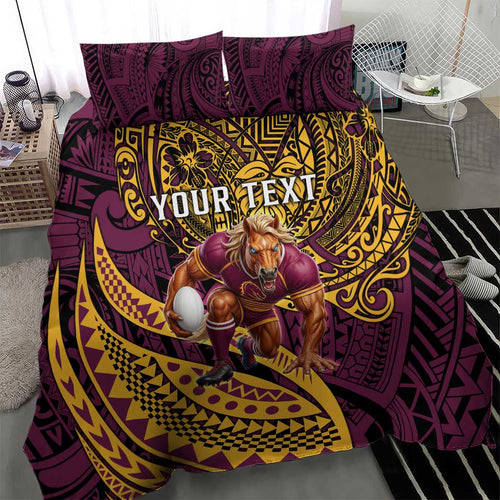 Personalised Brisbane Broncos Bedding Set Polynesian Pattern Warrior Horse Rugby