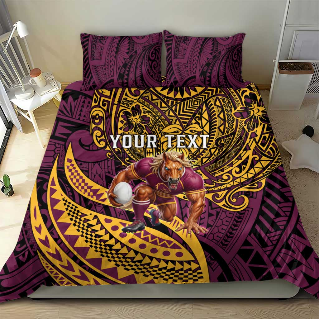 Personalised Brisbane Broncos Bedding Set Polynesian Pattern Warrior Horse Rugby