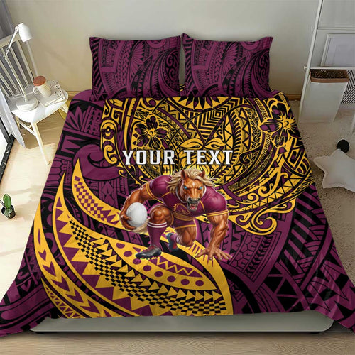 Personalised Brisbane Broncos Bedding Set Polynesian Pattern Warrior Horse Rugby