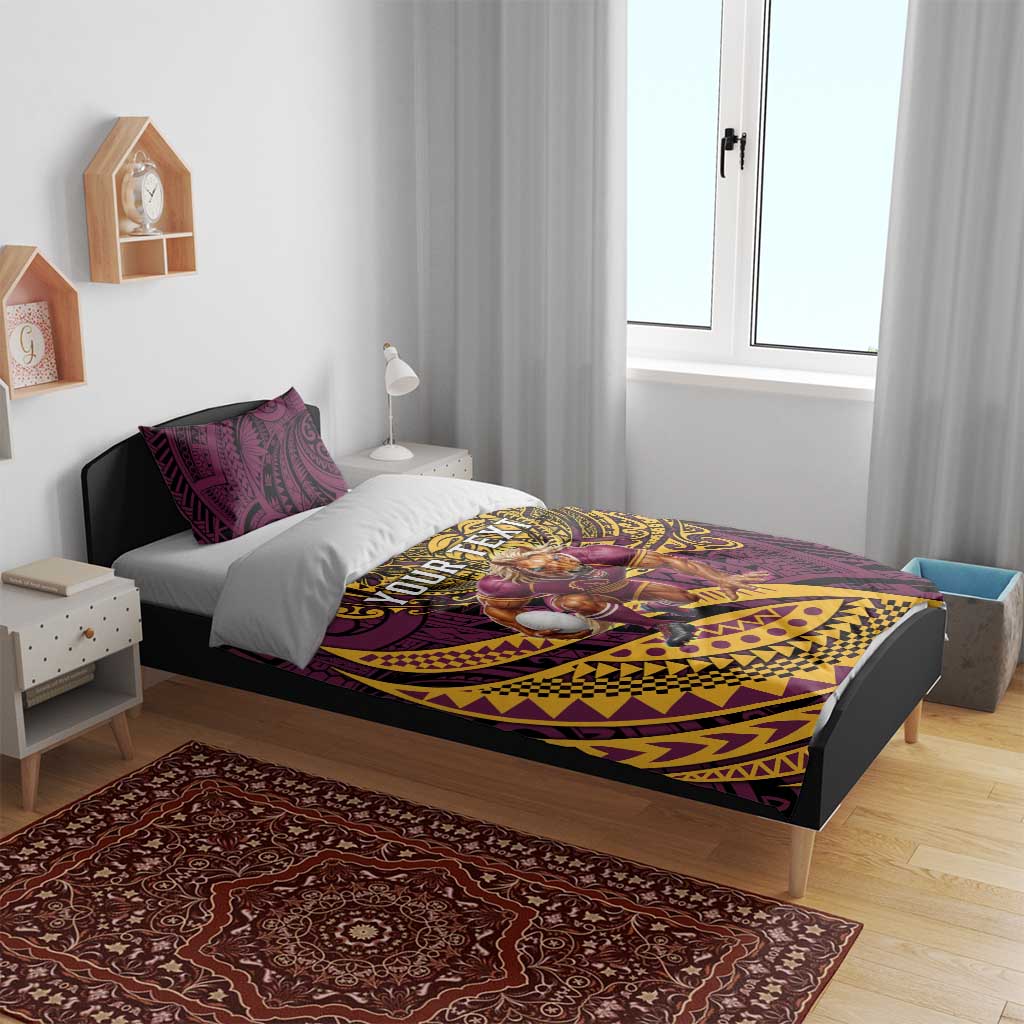 Personalised Brisbane Broncos Bedding Set Polynesian Pattern Warrior Horse Rugby