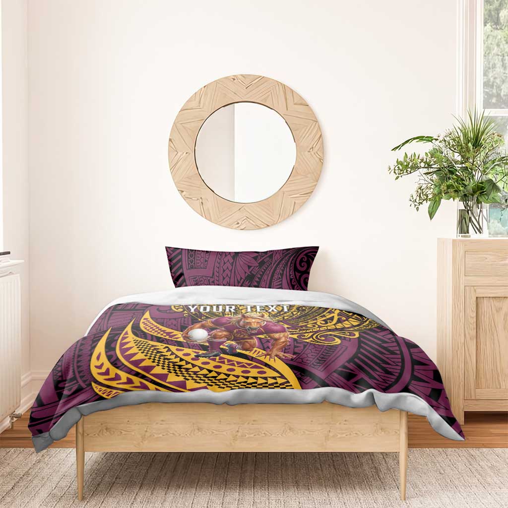 Personalised Brisbane Broncos Bedding Set Polynesian Pattern Warrior Horse Rugby