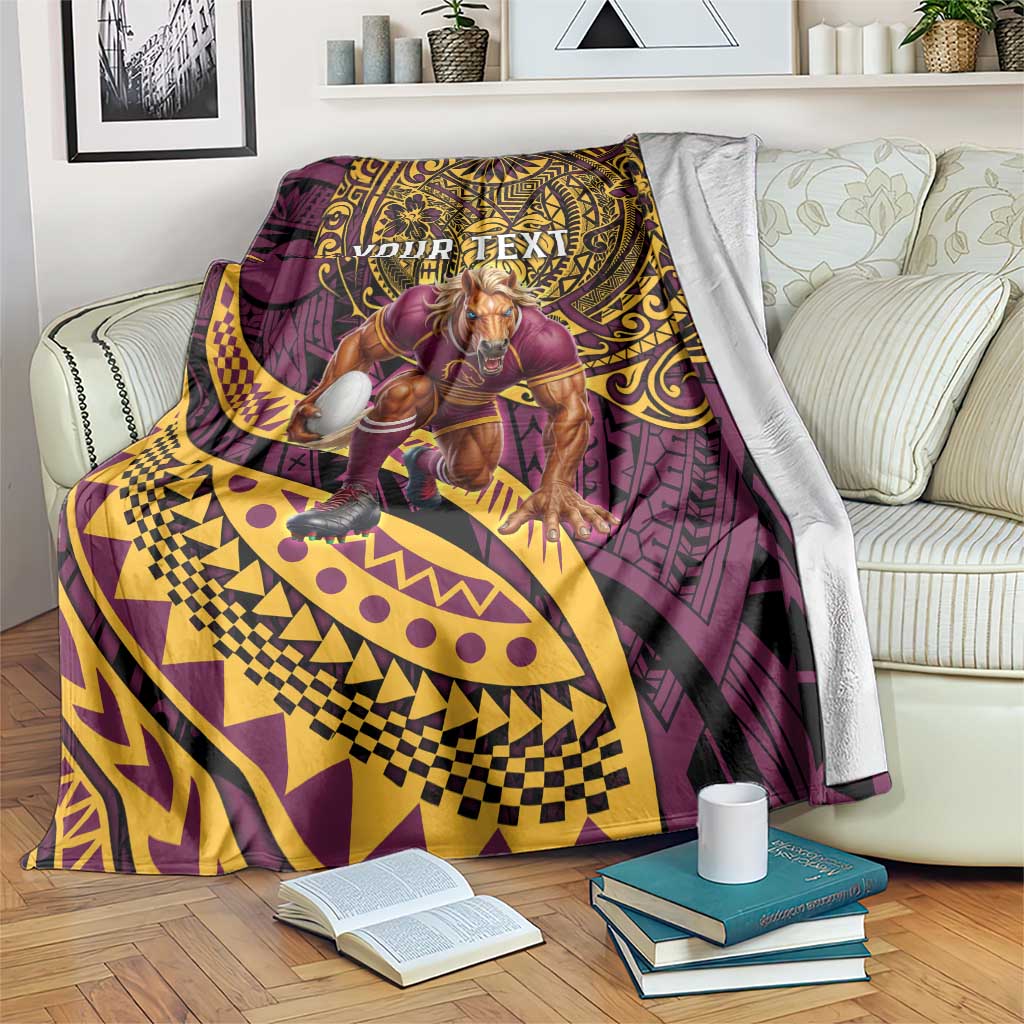 Personalised Brisbane Broncos Blanket Polynesian Pattern Warrior Horse Rugby