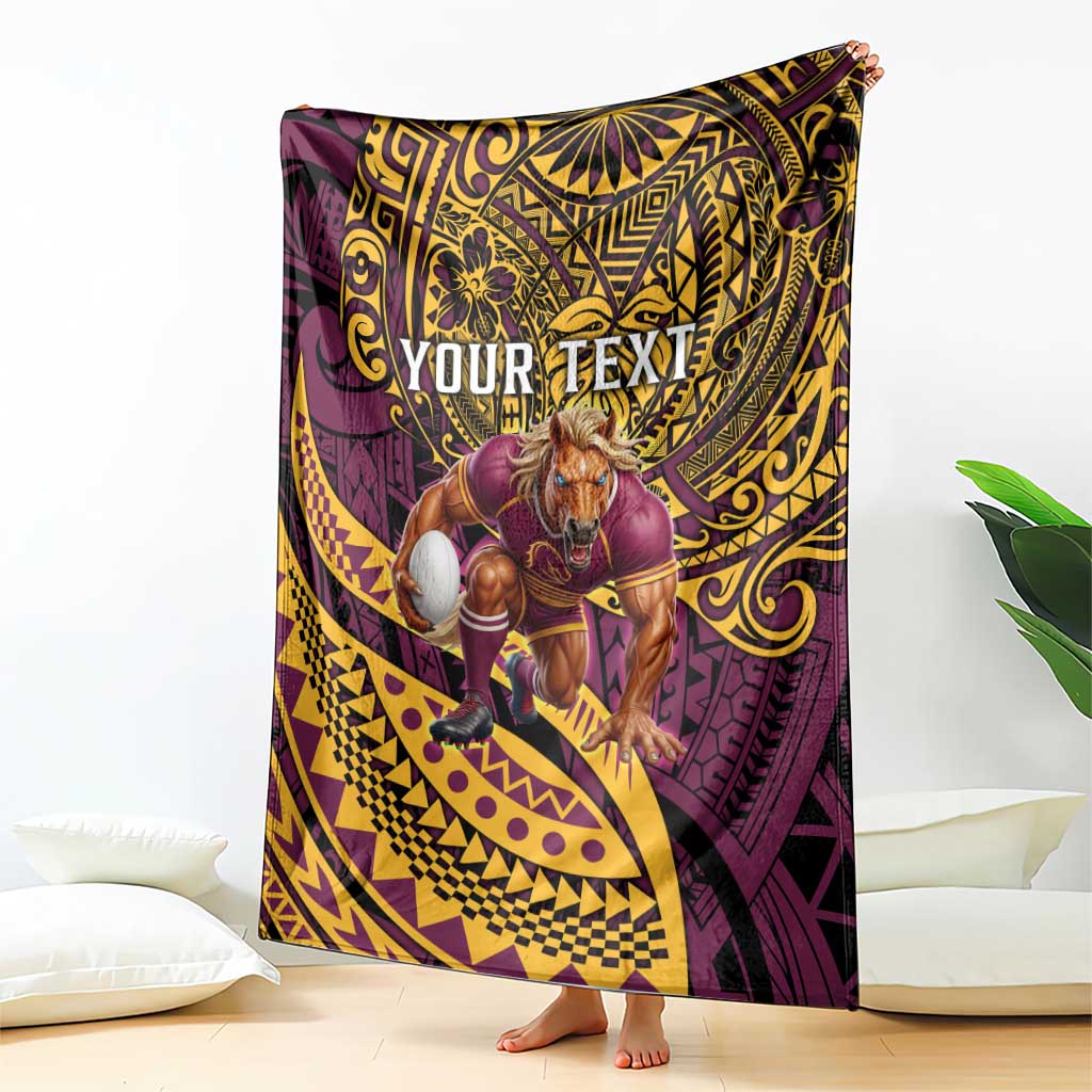 Personalised Brisbane Broncos Blanket Polynesian Pattern Warrior Horse Rugby