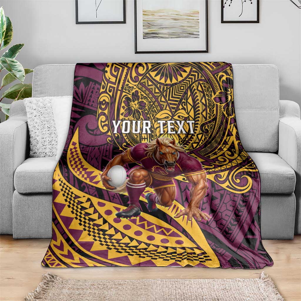 Personalised Brisbane Broncos Blanket Polynesian Pattern Warrior Horse Rugby